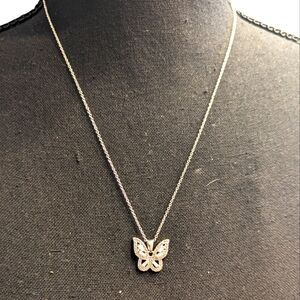 Silver and Rhinestone Butterfly Pendant Necklace